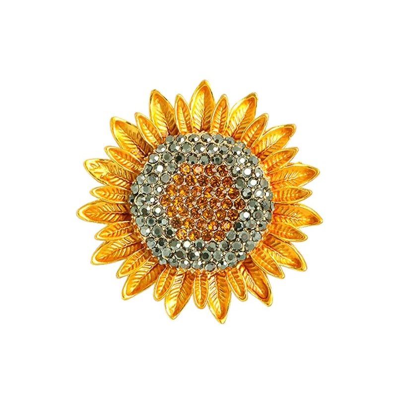 Sunflower Pin/Pendant with Dark Crystal Center - Click Image to Close